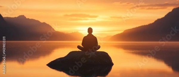 Obraz Meditating on a rock at sunset