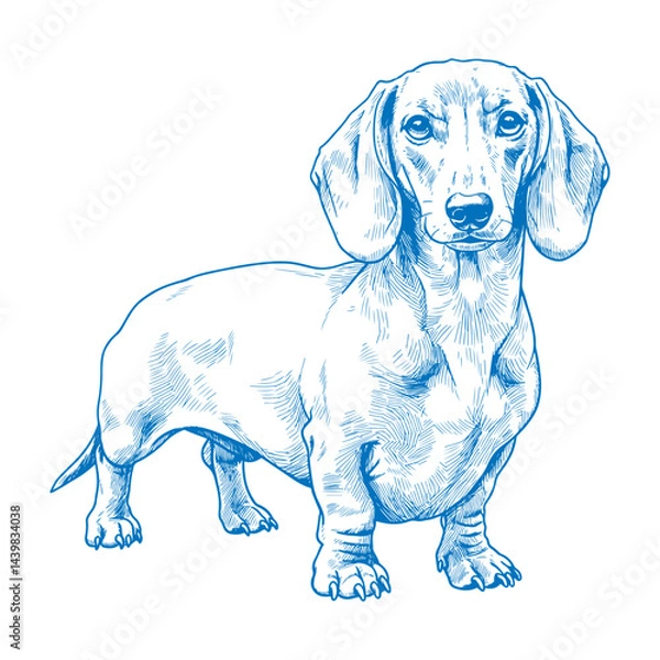 Obraz Hand drawn vintage style dachshund dog illustration realistic sketch of short legged sausage dog cute loyal pet artwork retro engraved design isolated on white background detailed hound breed portrait