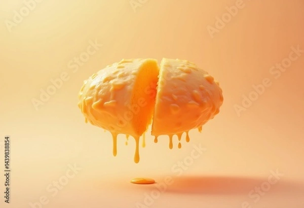 Fototapeta Levitating a brioche cutted sliced, separated, pastel color background