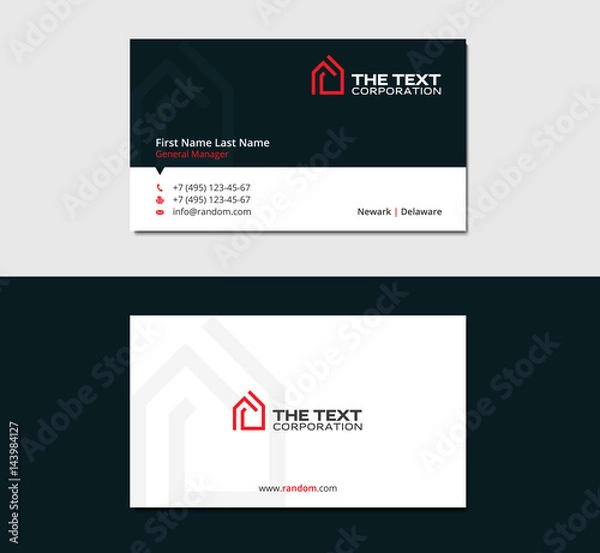 Fototapeta flat business card with red logotype of housing