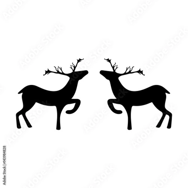 Fototapeta Two black deers on white background. Fashion graphic design. Modern stylish abstract texture. Template for print decoration. Vector illustration.
