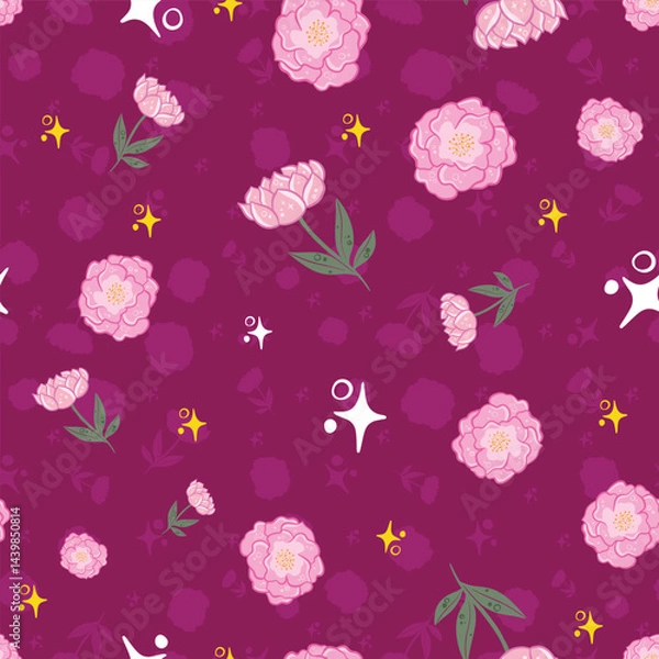 Fototapeta Spring peonies seamless pattern design background