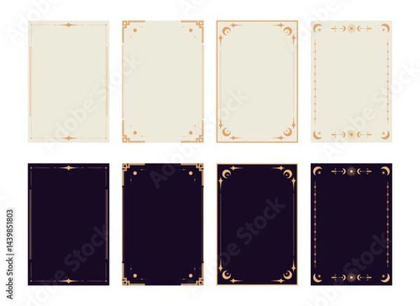 Fototapeta Decorative templates for tarot cards with magical celestial elements. Tarot border frames set in black and white colors. Vector illustration