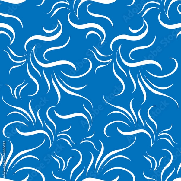 Fototapeta White abstract seamless pattern on blue background. Fashion graphic design. Template for prints, textile, wrapping and decoration, wallpaper. Vector illustration.