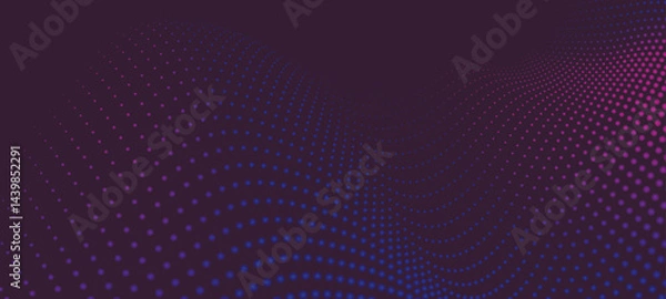 Fototapeta Abstract background with dynamic colorful wave. Futuristic dotted wave of bright particles. Dark background. Colorful background for presentation design. Wide format vector illustration. Interweaving 