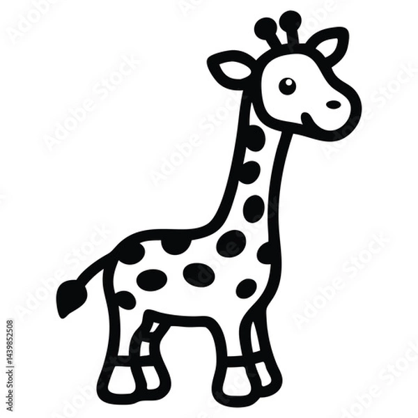 Fototapeta Standing monochrome giraffe displays simplistic charm with its patterned body on a transparent background