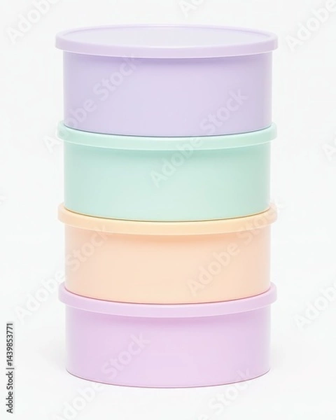 Fototapeta Stylish Stackable Storage Containers in Soft Pastel Colors for Kitchen Organization and Food Preservation, Modern Design and Functionality