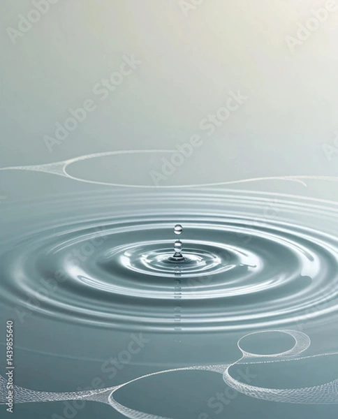 Fototapeta Droplets gently land, forming elegant water ripples.