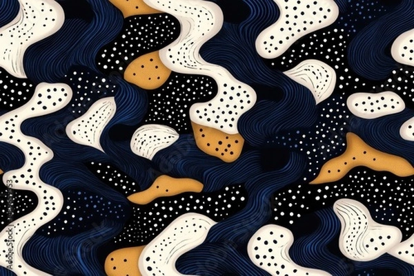 Obraz Abstract waves blend navy, cream, and warm hues, creating dynami