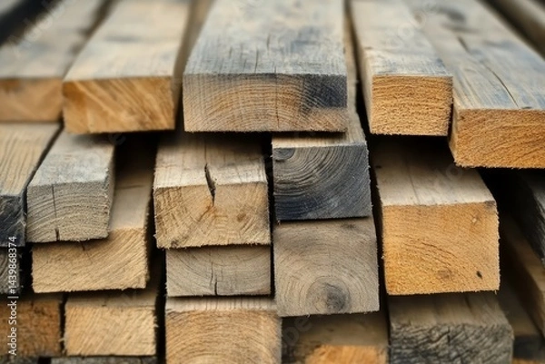 Fototapeta Stacked wooden planks showing natural grains and texture. AI generative