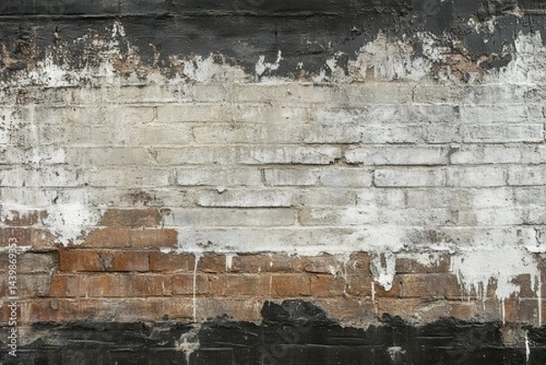 Fototapeta Weathered brick wall with peeling plaster. AI generative