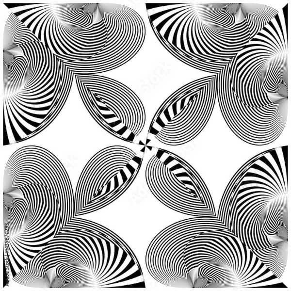 Obraz Основные RGB modern floral pattern, ornament, op art black and white background, vector design element