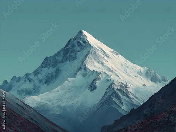 Fototapeta Image of a lone mountain peak against a pale blue background, hyper minimalist style.

