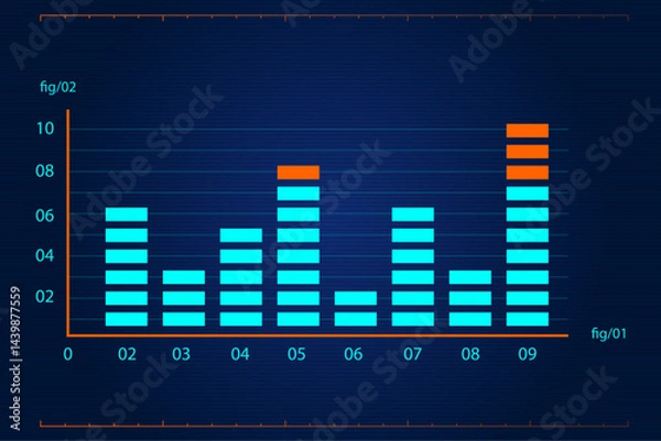 Fototapeta Creative futuristic technology infographic with digital data elements, abstract tech diagrams, modern UI/UX charts, neon futuristic interface, cyberpunk infographic design, innovative virtual graphs, 