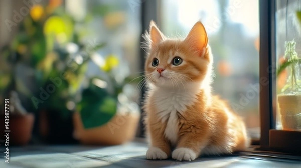 Obraz Curious kitten exploring indoor space cozy home pet photography bright environment close-up view