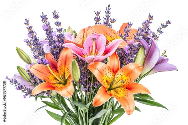 Fototapeta Stunning flower bouquet with lilies isolated on a white background showcasing elegance and vibrant hues