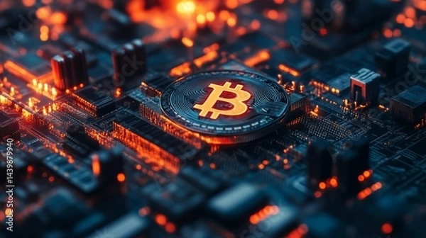 Obraz Bitcoin mining revolution exploring blockchain innovation in a futuristic environment