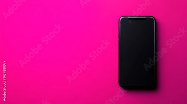 Obraz Mobile phone on pink background technology digital device minimalist top-down view modern aesthetic