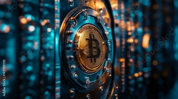 Fototapeta Exploring cryptocurrency security bitcoin vault digital finance tech environment close-up view