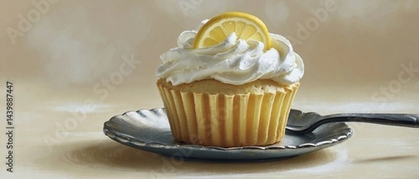Fototapeta Lemon Cupcake on a Spoon A Closeup Still Life