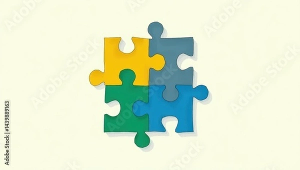 Fototapeta Colorful Jigsaw Puzzle Pieces Interlocking Teamwork Collaboration Concept Illustration