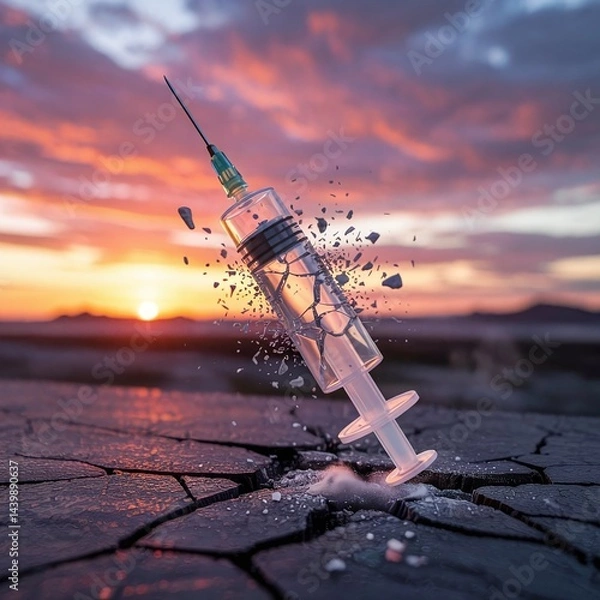 Obraz Powerful 4K Cinematic Poster of a Broken Syringe Symbolizing Freedom from Addiction and New Beginnings