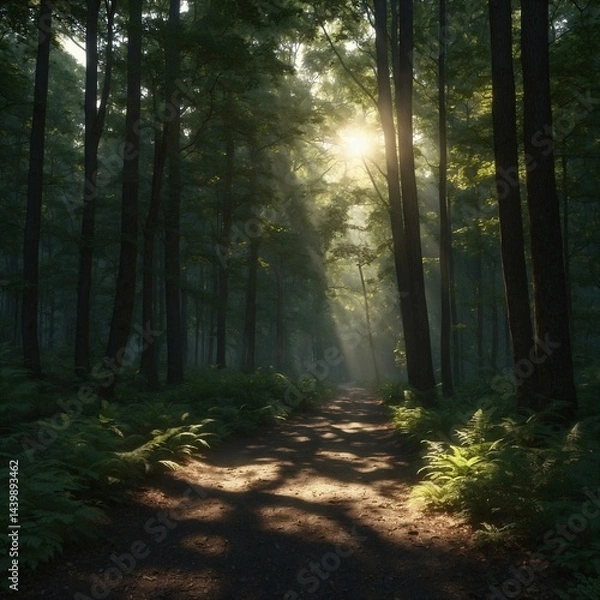 Fototapeta Sunbeams Illuminating Forest Path