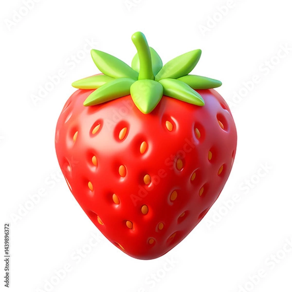 Fototapeta Strawberry 3D Icon – Glossy Minimal Emoji Style, Isolated PNG