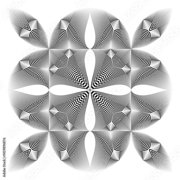 Obraz Основные RGB modern floral pattern, ornament, op art black and white background, vector design element