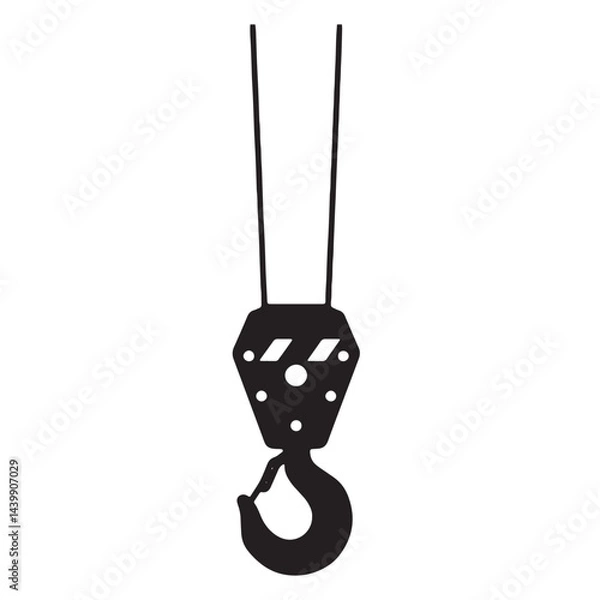 Obraz Industrial Crane Hook Silhouette Vector Illustration for Lifting and Construction Works