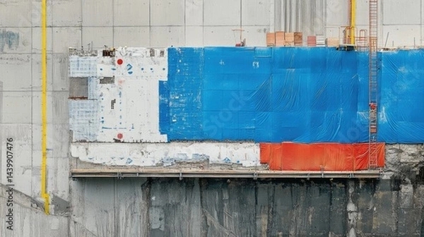 Obraz Partially completed insulation exposed to elements at building site