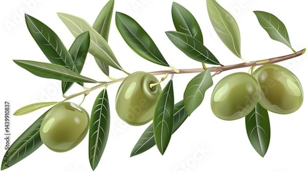 Fototapeta Green Olives on a Branch with Leaves, Isolated on Transparent Background, AI-Generated