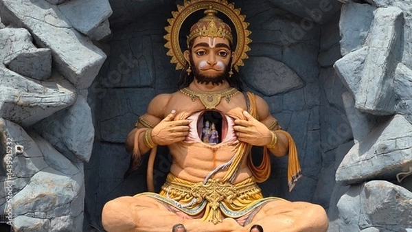 Obraz Hanuman Statue Amid Rocky Background