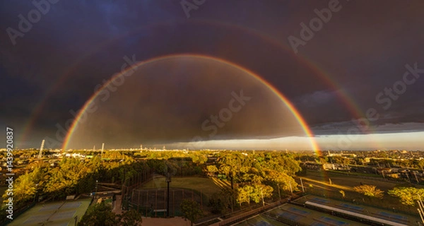 Obraz 夕陽に映るダブルレインボー