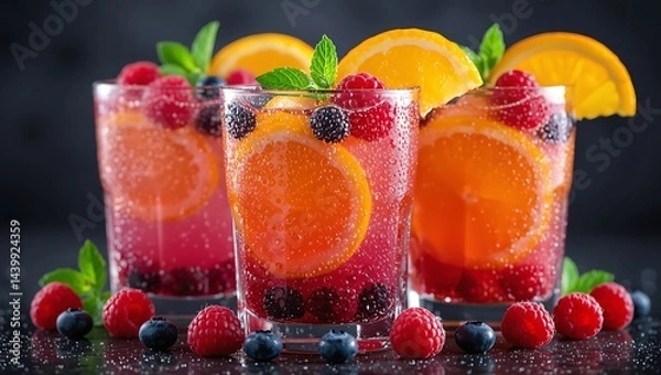 Obraz Refreshing Raspberry Orange Summer Cocktails with Berries