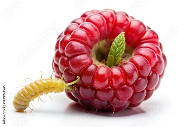 Fototapeta High-Resolution Image: Raspberry Worm Closeup, Isolated White Background, Macro Photography, Shallow Depth of Field