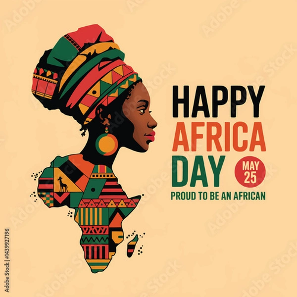 Fototapeta Happy Africa Day Vector with Traditional African Woman, Cultural Patterns, and Elegant Design