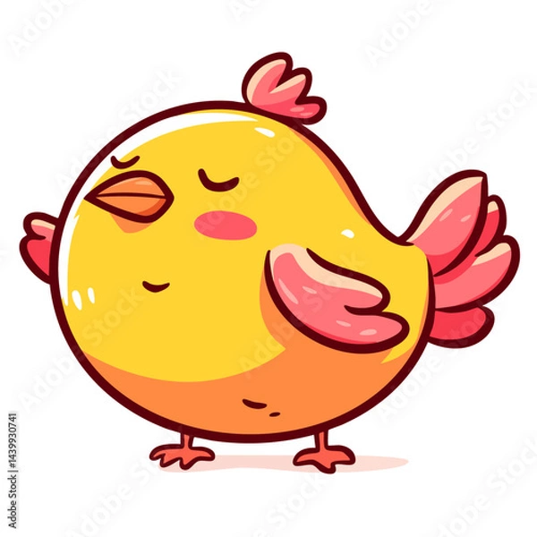 Obraz Happy cute bird, cool chicken, doodle cartoon character, kawaii isolated cute clean and simple vector illustration