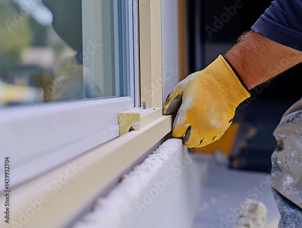 Fototapeta Window Installation with Silicone Sealant