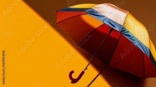 Obraz Vibrant rainbow umbrella against soft beige backdrop, positioned on the right side of the canvas, striking color contrast and detail.