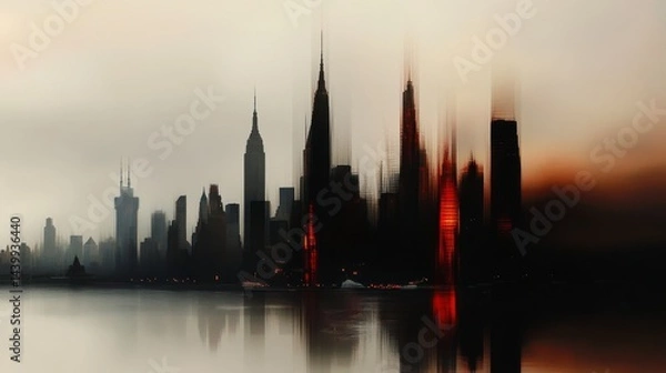 Fototapeta Abstract city skyline on soft beige backdrop, intricate design, right-aligned composition, modern urban aesthetic, harmonious color palette