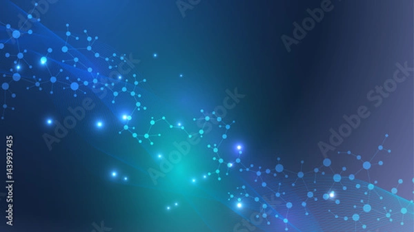 Fototapeta Molecular structure DNA, atom, neurons. Science concept for your design. Connected lines with dots. Medical, technology, chemistry, science background. illustration