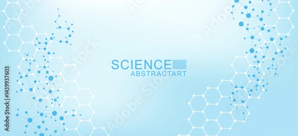 Fototapeta Health care abstract background with lines, dots and hexagons. Medical innovation banner template concept. illustration.