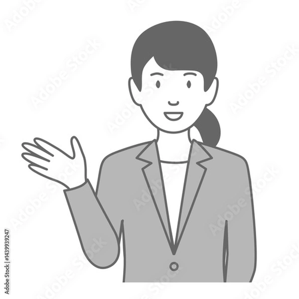 Fototapeta スーツを着た女性が「こちらです」と案内しているイラスト