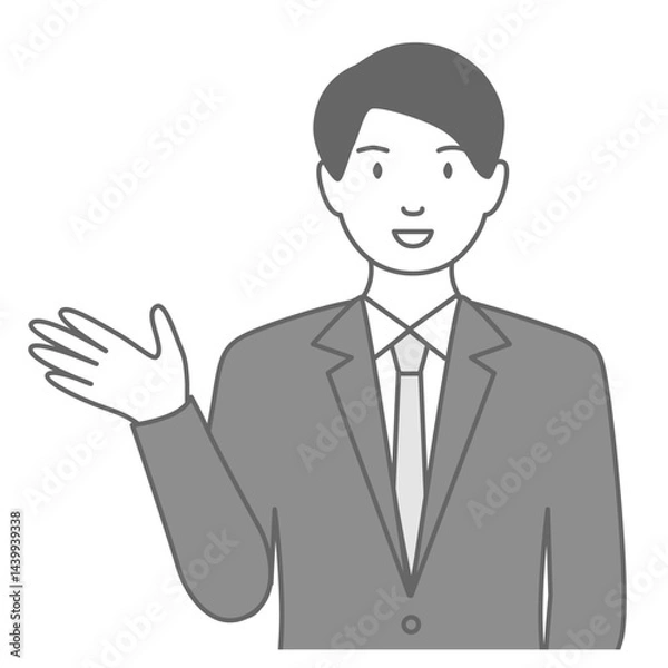 Fototapeta スーツを着た男性が「こちらです」と案内しているイラスト