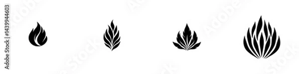 Fototapeta Collection of black and white vector flame and leaf illustrations for creative design projects and digital art