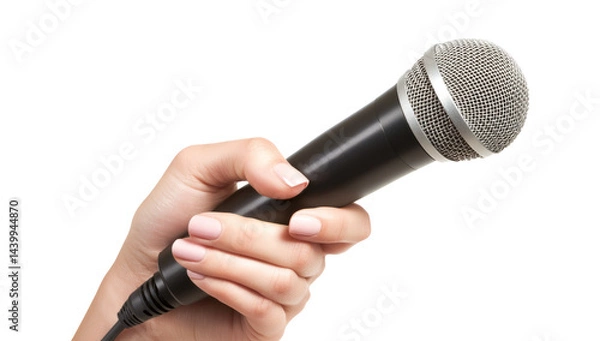 Fototapeta Hand with microphone on transparent background