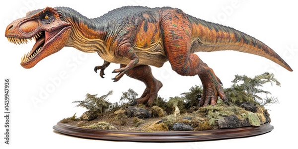 Fototapeta Tyrannosaurus Rex Model Displayed on Platform with Ferns