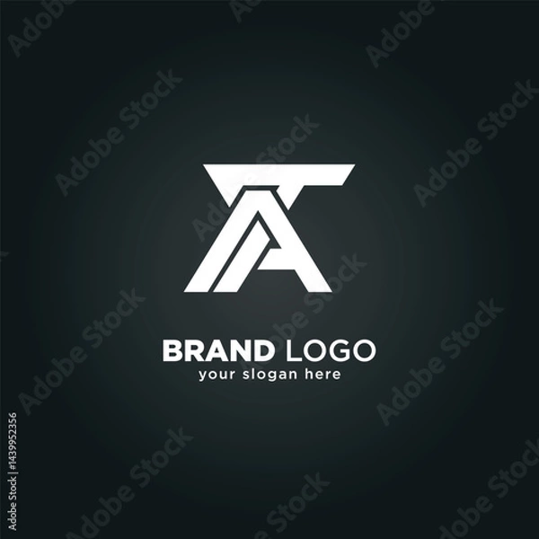 Fototapeta Creative Letter A and T Monogram Logo with Black Background.