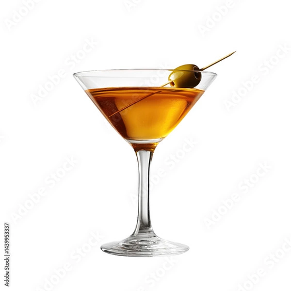 Fototapeta Classic martini cocktail in a clear glass with an olive garnish, isolated on transparent background